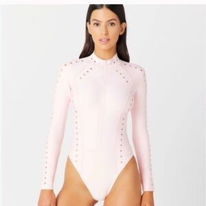 GIGI C Blush Perforated Long Sleeve Swimsuit